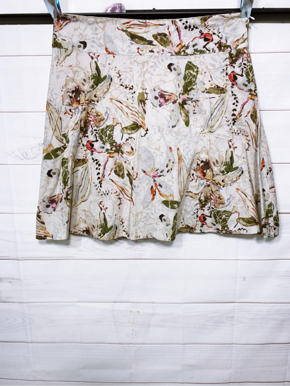 Floral Circle Skirt in Cream with Olive & Pink Accents
